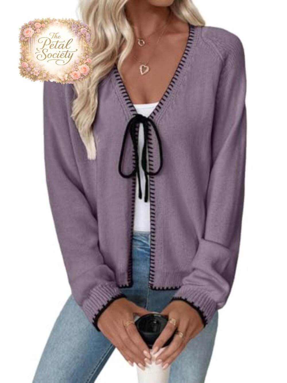 EVALESS Womens Lightweight Knit Cardigan Sweater Open Front Bow Tie